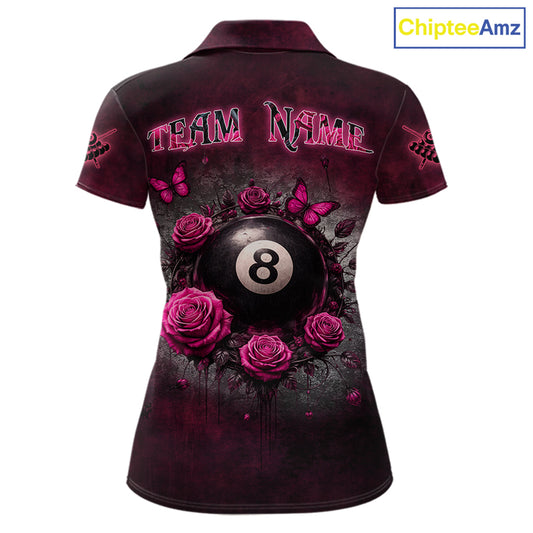 Customized Skeleton And Roses Gothic Romance Billiard Shirt For Women, Valentine 8 Ball Pool Jersey TDM5749