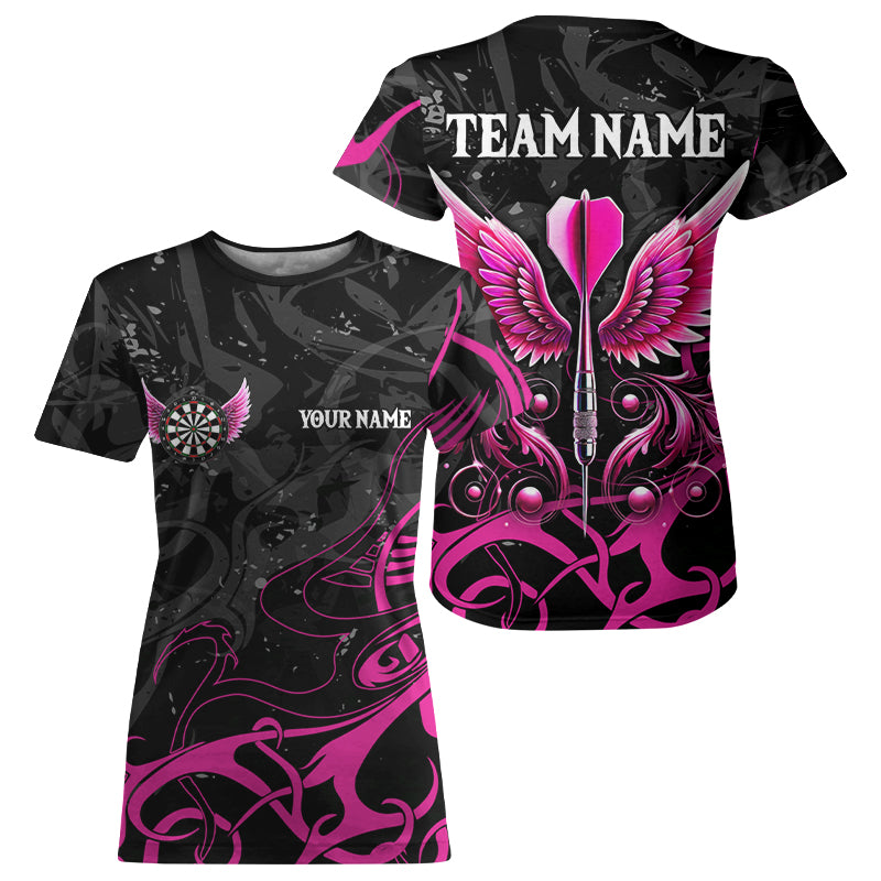 Personalized Pink Black Arrow Wings Dart T Shirts For Women Custom Dart Jerseys Team Outfit TDM3596