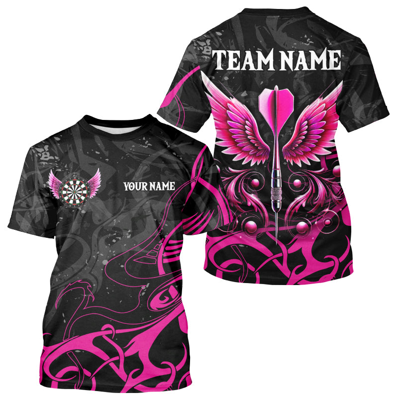 Personalized Pink Black Arrow Wings Dart T Shirts For Men Custom Dart Jerseys Team Outfit TDM3596
