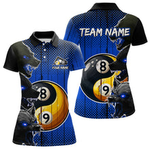 Load image into Gallery viewer, Funny Ying And Yang Eyes Of Wolf Billiard Shirts For Women Custom 8 &amp; 9 Ball Billiard Jerseys | Blue TDM3597