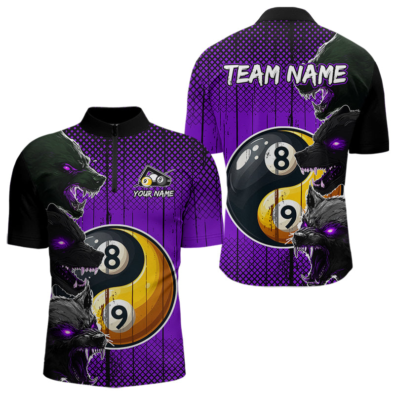 Funny Ying And Yang Eyes Of Wolf Billiard Shirts For Men Custom 8 & 9 Ball Billiard Jerseys |Purple TDM3598