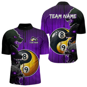 Funny Ying And Yang Eyes Of Wolf Billiard Shirts For Men Custom 8 & 9 Ball Billiard Jerseys |Purple TDM3598