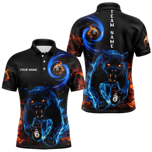 Personalized Orange And Blue Flaming 3D Panther Billiard Shirts For Men, Cool Team Billiard Jerseys TDM3600