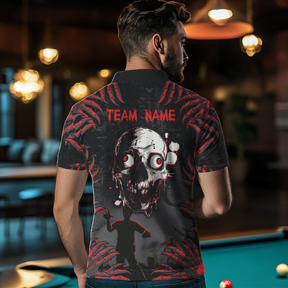 Funny Skull Claw Pattern Custom Men Billiard Shirts, Grunge Red Black Team Billiard Jerseys TDM3752