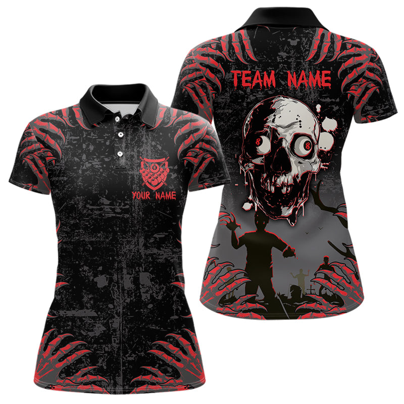 Funny Skull Claw Pattern Custom Women Billiard Shirts, Grunge Red Black Team Billiard Jerseys TDM3752