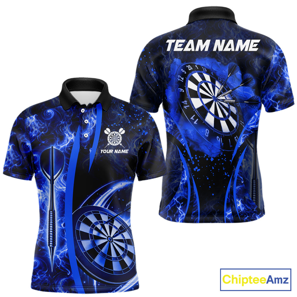 Blue Dartboard Lightning Darts Shirt For Men Custom Flame Darts Team Jersey Polo & 1/4 Zip TDM6113