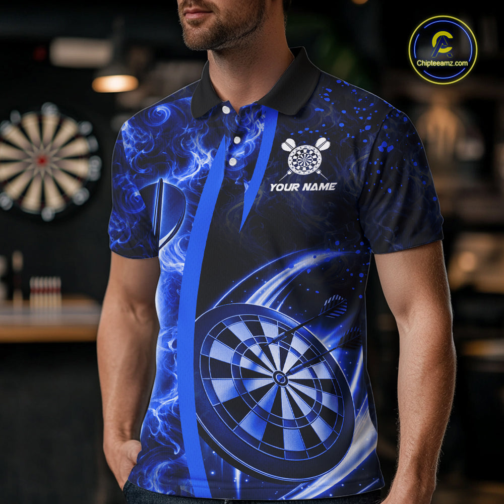 Blue Dartboard Lightning Darts Shirt For Men Custom Flame Darts Team Jersey Polo & 1/4 Zip TDM6113