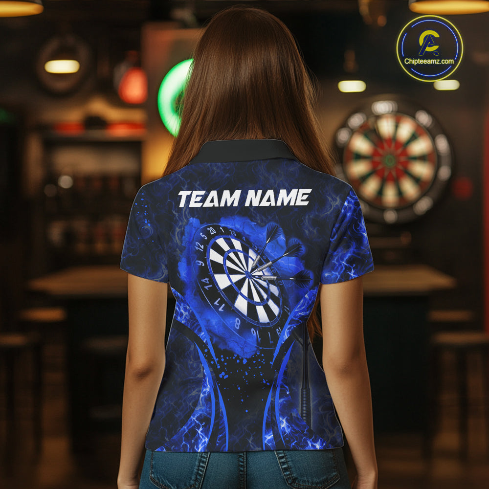 Blue Dartboard Lightning Darts Shirt For Women Custom Flame Darts Team Jersey Polo & 1/4 Zip TDM6113