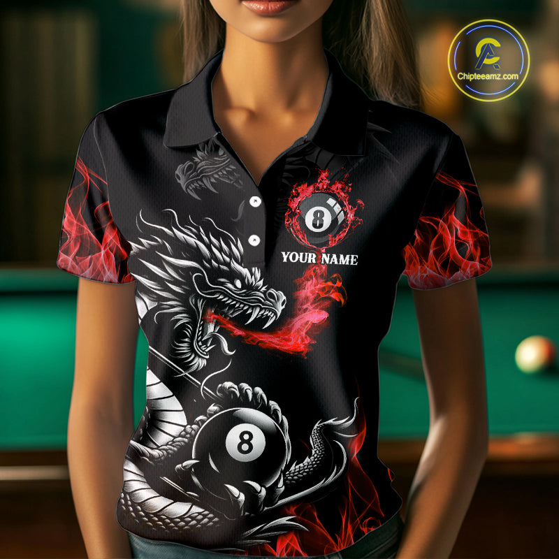 Personalized Red Flaming Dragon 8 Ball Billiard Shirts For Women Custom Team League Billiard Jerseys TDM4220