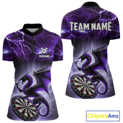 Custom Purple Thunder Lightning Dragon Darts Shirt For Women, Darts League Jersey Polo & 1/4 Zip TDM4385