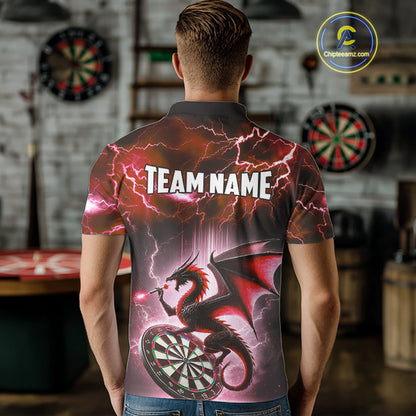 Custom Red Thunder Lightning Dragon Darts Shirt For Men, Darts League Jersey Polo & 1/4 Zip TDM4386