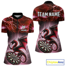 Load image into Gallery viewer, Custom Red Thunder Lightning Dragon Darts Shirt For Women, Darts League Jersey Polo &amp; 1/4 Zip TDM4386