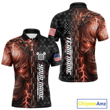 Load image into Gallery viewer, Personalized Orange Darts Skull Thunder Lightning Darts Shirt For Men, US Flag Darts Team Jersey TDM4615