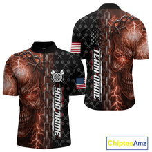 Load image into Gallery viewer, Personalized Orange Darts Skull Thunder Lightning Darts Shirt For Men, US Flag Darts Team Jersey TDM4615