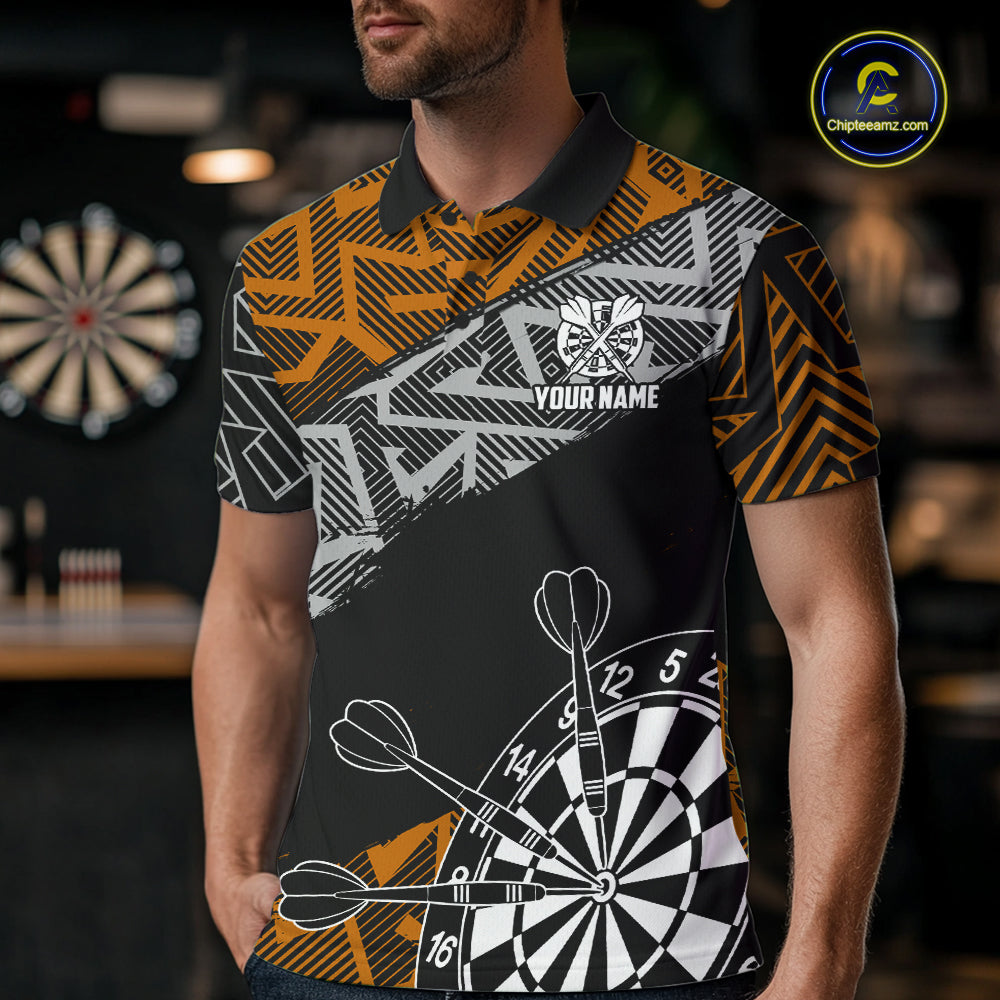 Custom Darts Shirts For Men Personalized Zig-Zag Pattern Dart Jerseys, Darts Team Shirts |Orange TDM7282