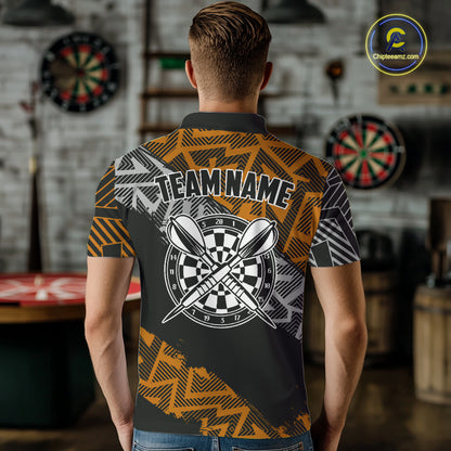 Custom Darts Shirts For Men Personalized Zig-Zag Pattern Dart Jerseys, Darts Team Shirts |Orange TDM7282