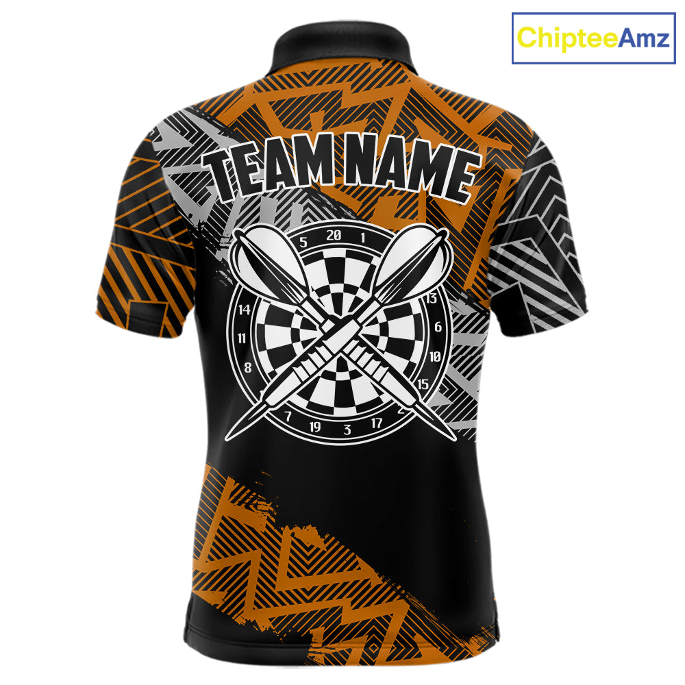 Custom Darts Shirts For Men Personalized Zig-Zag Pattern Dart Jerseys, Darts Team Shirts |Orange TDM7282