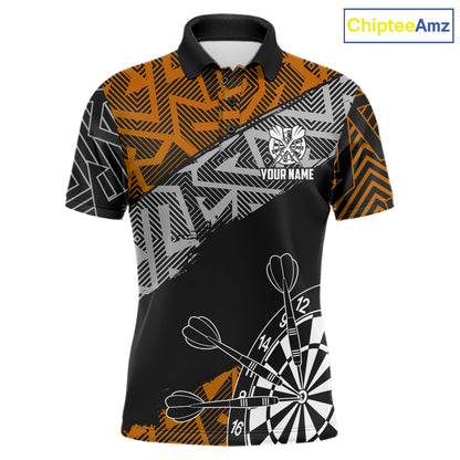 Custom Darts Shirts For Men Personalized Zig-Zag Pattern Dart Jerseys, Darts Team Shirts |Orange TDM7282