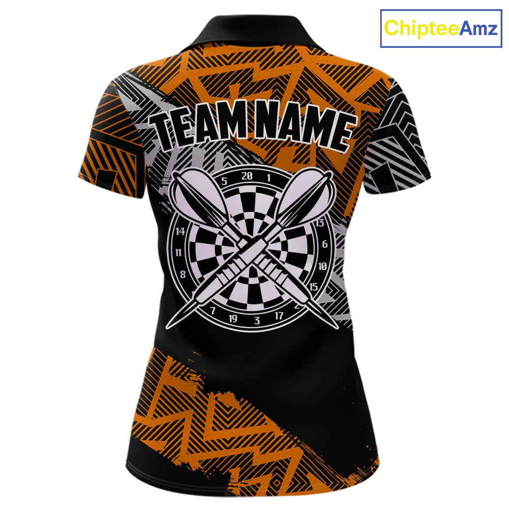 Custom Darts Shirts For Women Personalized Zig-Zag Pattern Dart Jerseys, Darts Team Shirts |Orange TDM7282