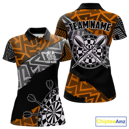 Custom Darts Shirts For Women Personalized Zig-Zag Pattern Dart Jerseys, Darts Team Shirts |Orange TDM7282