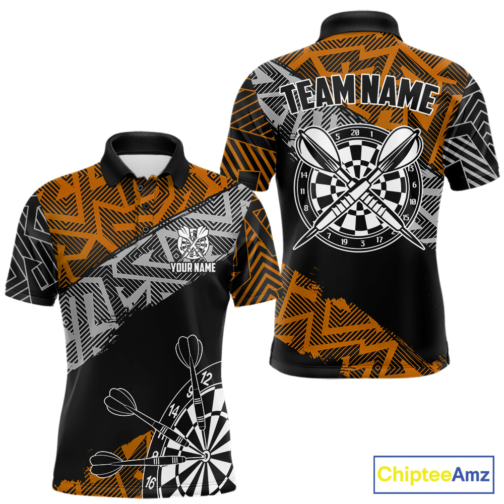 Custom Darts Shirts For Men Personalized Zig-Zag Pattern Dart Jerseys, Darts Team Shirts |Orange TDM7282