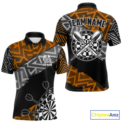 Custom Darts Shirts For Men Personalized Zig-Zag Pattern Dart Jerseys, Darts Team Shirts |Orange TDM7282
