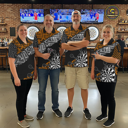 Custom Darts Shirts For Men Personalized Zig-Zag Pattern Dart Jerseys, Darts Team Shirts |Orange TDM7282
