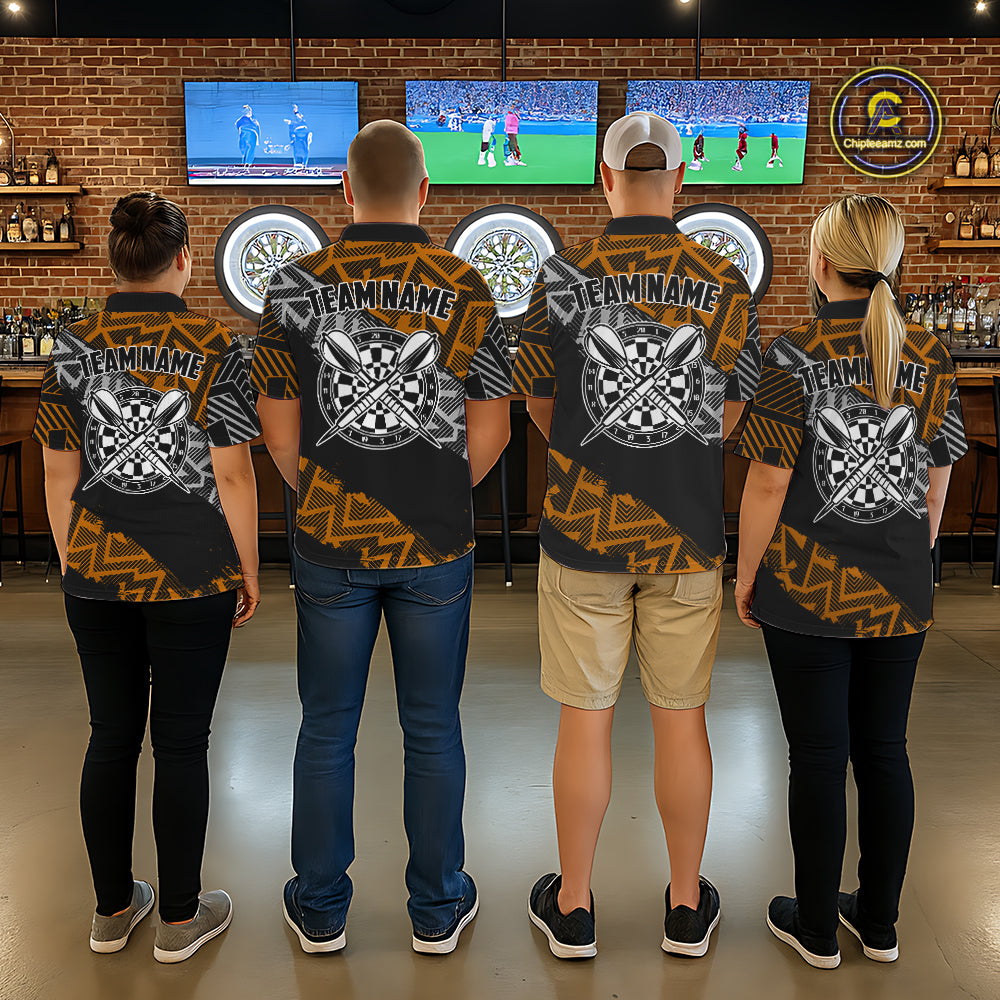 Custom Darts Shirts For Men Personalized Zig-Zag Pattern Dart Jerseys, Darts Team Shirts |Orange TDM7282