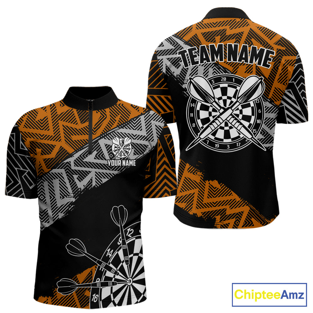 Custom Darts Shirts For Men Personalized Zig-Zag Pattern Dart Jerseys, Darts Team Shirts |Orange TDM7282