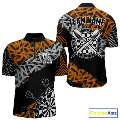 Custom Darts Shirts For Men Personalized Zig-Zag Pattern Dart Jerseys, Darts Team Shirts |Orange TDM7282