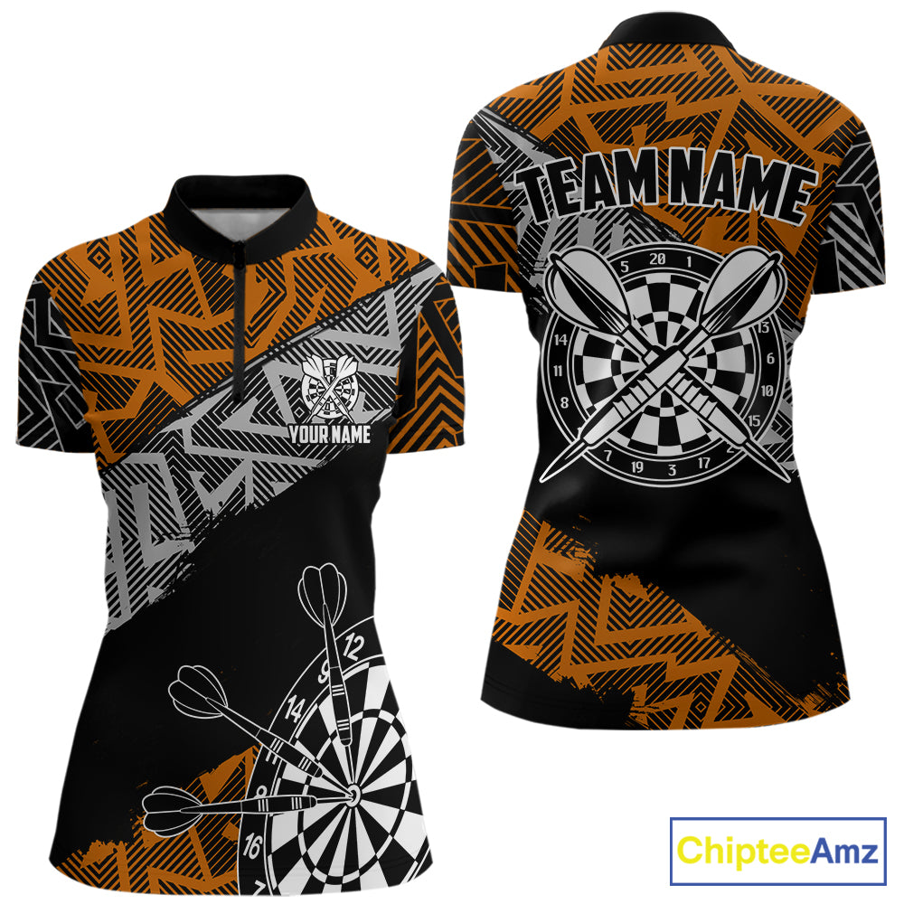 Custom Darts Shirts For Women Personalized Zig-Zag Pattern Dart Jerseys, Darts Team Shirts |Orange TDM7282