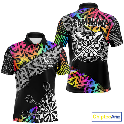 Personalized Rainbow Zig-Zag Pattern Darts Shirts For Men Custom Darts Team Jersey Polo, 1/4 Zip TDM7283