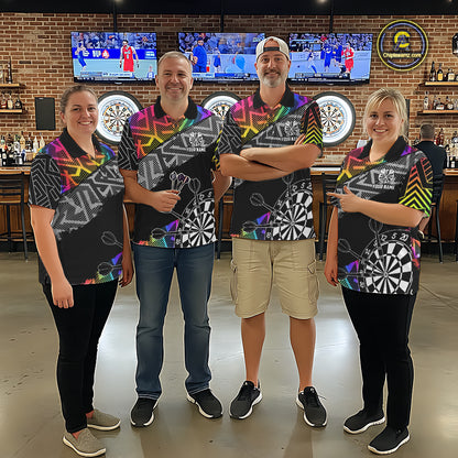 Personalized Rainbow Zig-Zag Pattern Darts Shirts For Men Custom Darts Team Jersey Polo, 1/4 Zip TDM7283