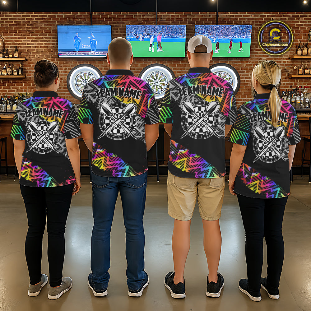 Personalized Rainbow Zig-Zag Pattern Darts Shirts For Men Custom Darts Team Jersey Polo, 1/4 Zip TDM7283