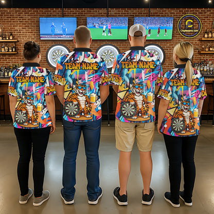 Funny Tiger Colorful Graffiti Darts Shirt For Women Custom Darts Team Jersey Polo, Quarter Zip Shirt TDM7287