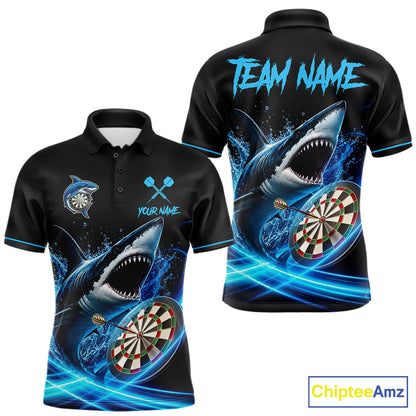 Black And Blue Funny Shark Darts Shirts For Men Custom Darts Jersey, Darts League Team Shirts TDM7289