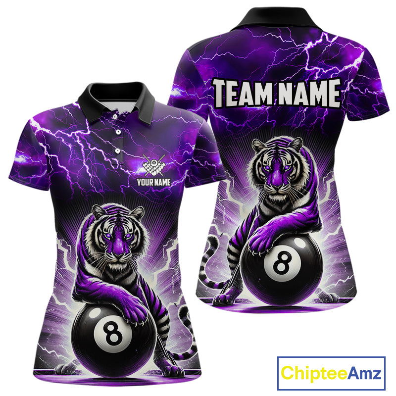 Lightning Thunder Tiger Custom Purple 8 Ball Pool Shirts For Women, Billiard Team League Jerseys TDM4815