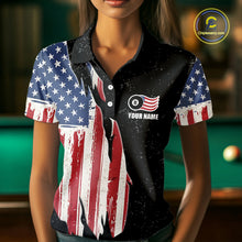 Load image into Gallery viewer, Personalized Grunge American Flag Women's Billiard Shirt Custom 8 Ball Pool Billiard Team Jersey TDM5243