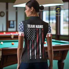 Load image into Gallery viewer, Personalized Grunge American Flag Women's Billiard Shirt Custom 8 Ball Pool Billiard Team Jersey TDM5243