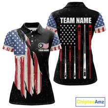 Load image into Gallery viewer, Personalized Grunge American Flag Women's Billiard Shirt Custom 8 Ball Pool Billiard Team Jersey TDM5243