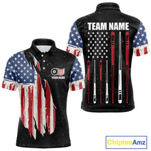 Load image into Gallery viewer, Personalized Grunge American Flag Men's Billiard Shirt Custom 8 Ball Pool Billiard Team Jersey TDM5243