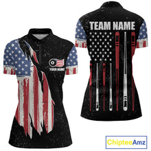 Load image into Gallery viewer, Personalized Grunge American Flag Women's Billiard Shirt Custom 8 Ball Pool Billiard Team Jersey TDM5243