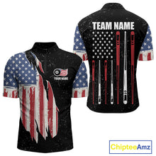 Load image into Gallery viewer, Personalized Grunge American Flag Men's Billiard Shirt Custom 8 Ball Pool Billiard Team Jersey TDM5243