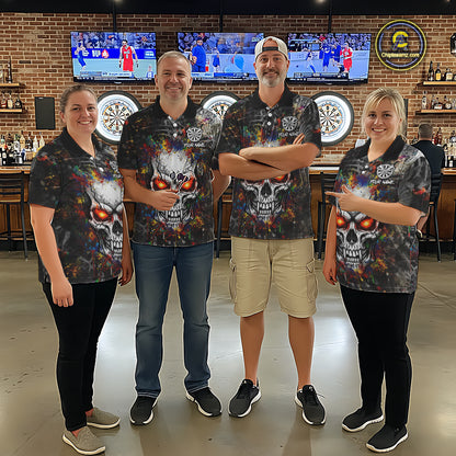 Colorful Grunge Skull Darts Polo & Quarter Zip For Women Custom Darts Team Jersey, Funny Darts Gifts TDM5503