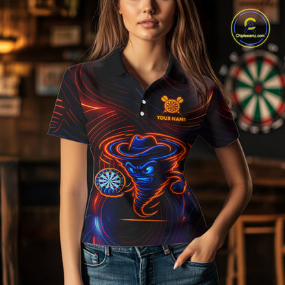 Funny Neon Tornado Darts Polo & Quarter Zip For Women Custom Darts Team Jersey, Darts Outfit TDM5505
