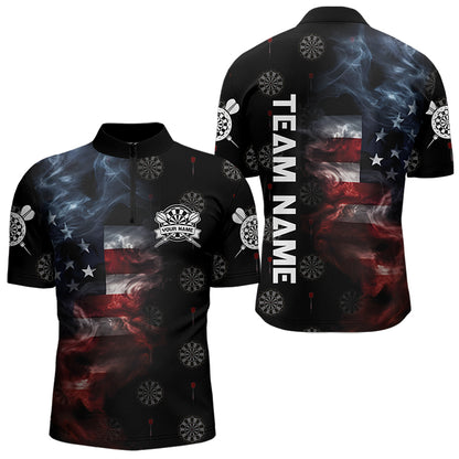Smoke American Flag Darts Polo, Quarter-Zip Shirt Custom Patriotic Dart Shirts For Men Dart Jerseys TDM3454