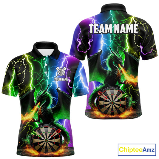 Colorful Lightning Dragon Darts Shirt For Men Custom Darts League Jersey Team Polo & 1/4 Zip TDM5761