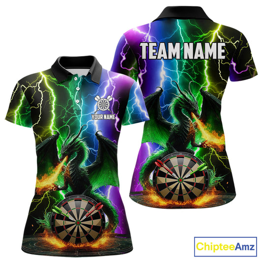 Colorful Lightning Dragon Darts Shirt For Women Custom Darts League Jersey Team Polo & 1/4 Zip TDM5761