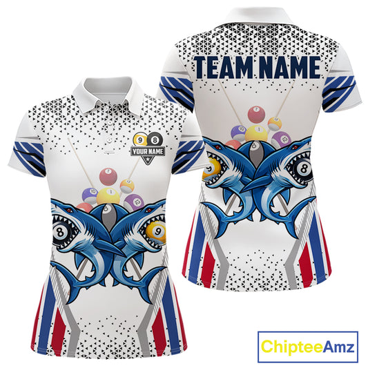 Funny Shark 8 Ball & 9 Ball Pool Billiard Shirt For Women Custom Billiard Team Jersey Polo & 1/4 Zip TDM5965