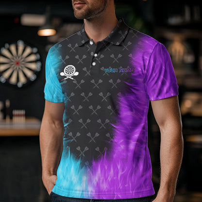 Blue And Purple Flame Men Dart Shirt With Pocket Option Custom Dart Jersey TDM3759
